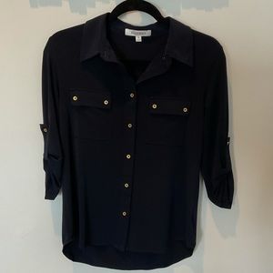 Navy blouse with gold buttons 3/4 sleeve S